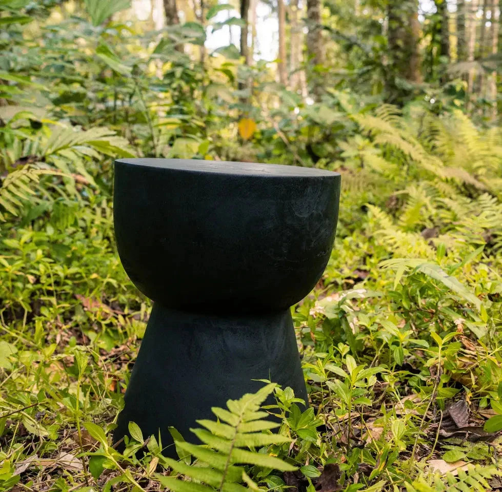 Charred black wood - Shou Sugi Ban finish stool in jungle