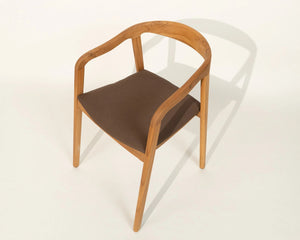 Natural wood, upholstered brown cushion