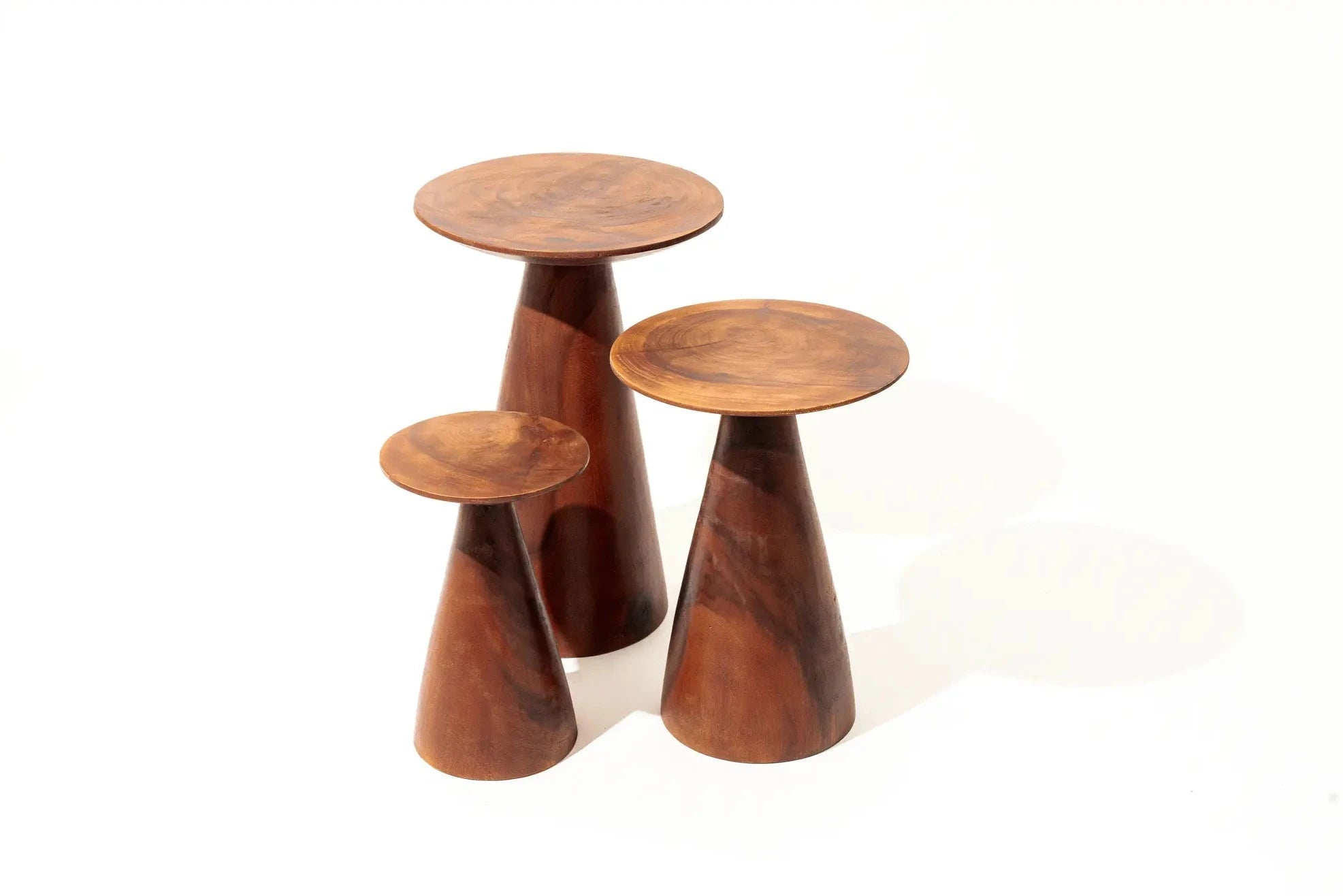 Maile Side Table & Stool Brown Suar Wood - Set of 3