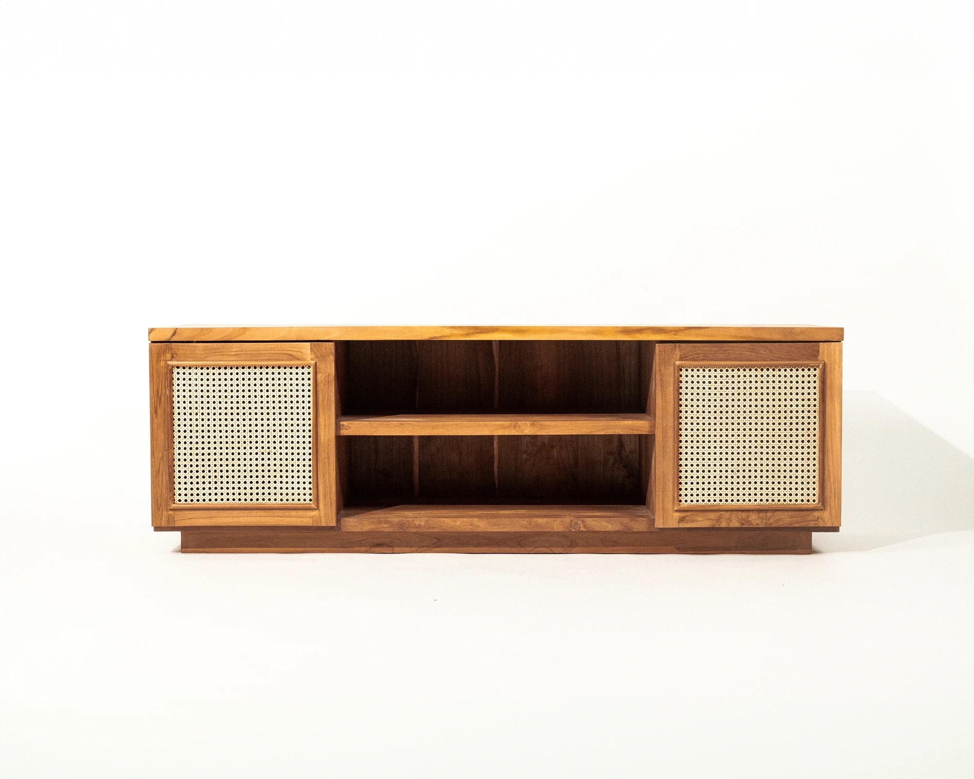 Mori 2 Door TV Unit Teak Wood and Rattan