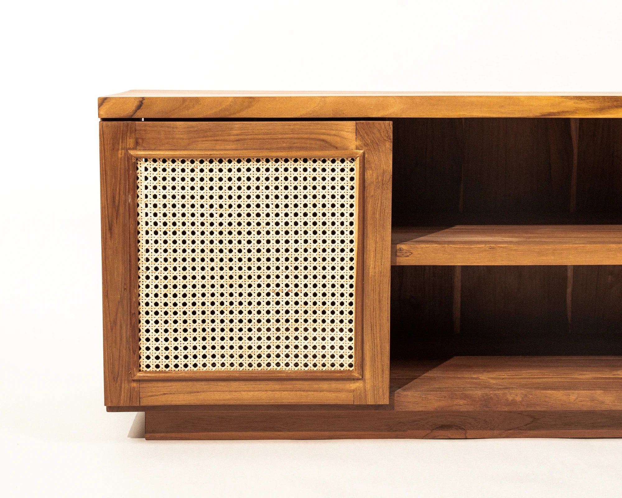 Mori 2 Door TV Unit Teak Wood and Rattan