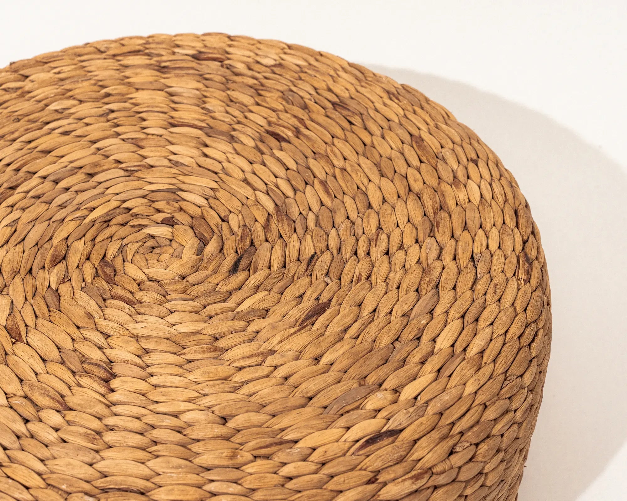 Orman Round Ottoman Natural Water Hayacinth Fabric