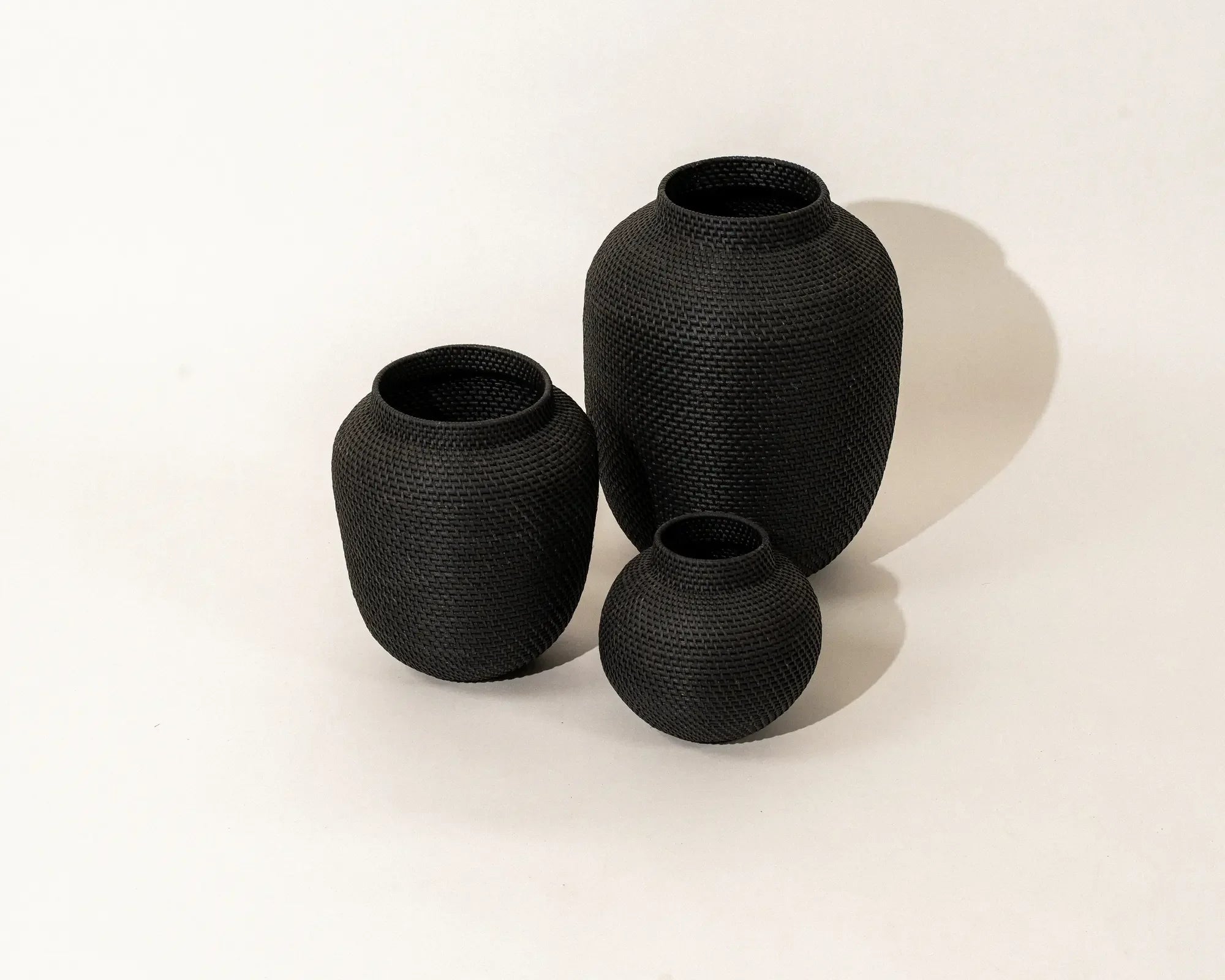 Raia Set of 3 Rattan Handwoven Pots (black)